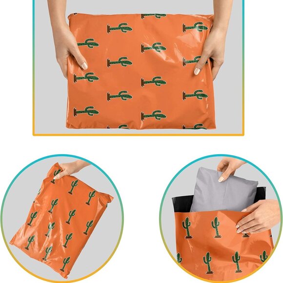 25 Glossy Orange Cactus Poly Mailer Bags 10x13 - Picture 1 of 6